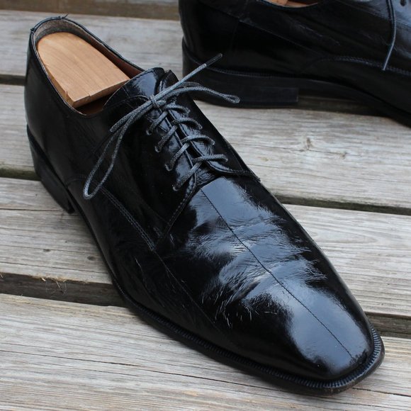 Black Genuine Eel Skin Derby, Handmade in Italy, Men's Size 8.5, GUC - Picture 2 of 15